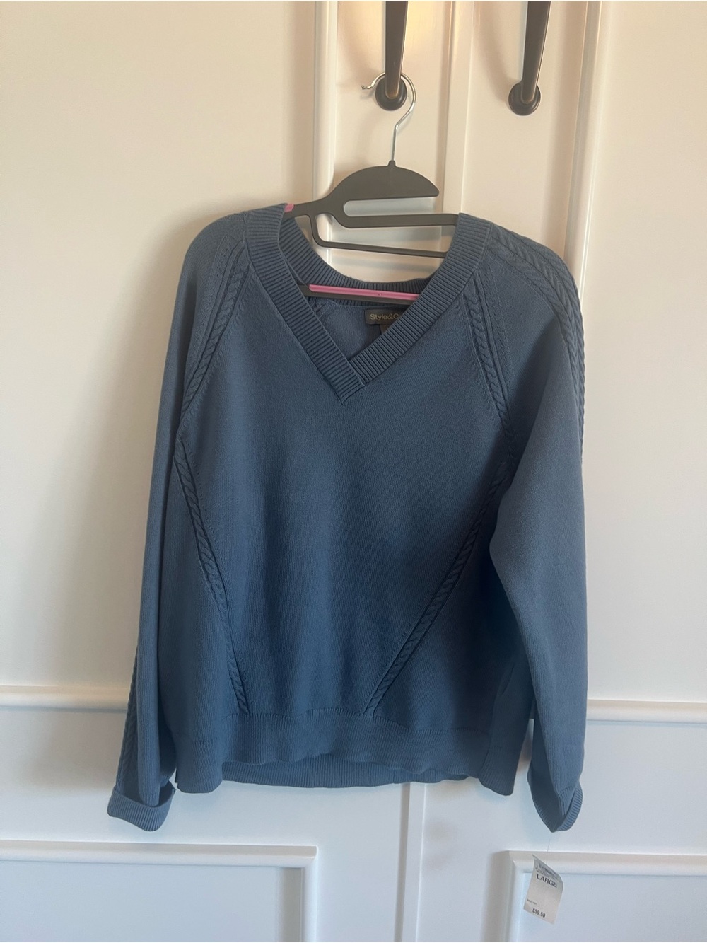 Style & Co. Women'sw V-Neck Cable Detail Sweater - Slate Blue NWT